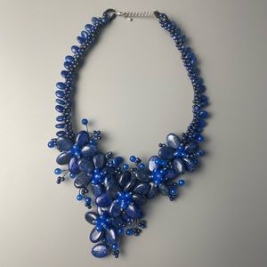 Blue Lapis Lazuli Beaded Gemstone Necklace with blue beads Bohemian Necklace